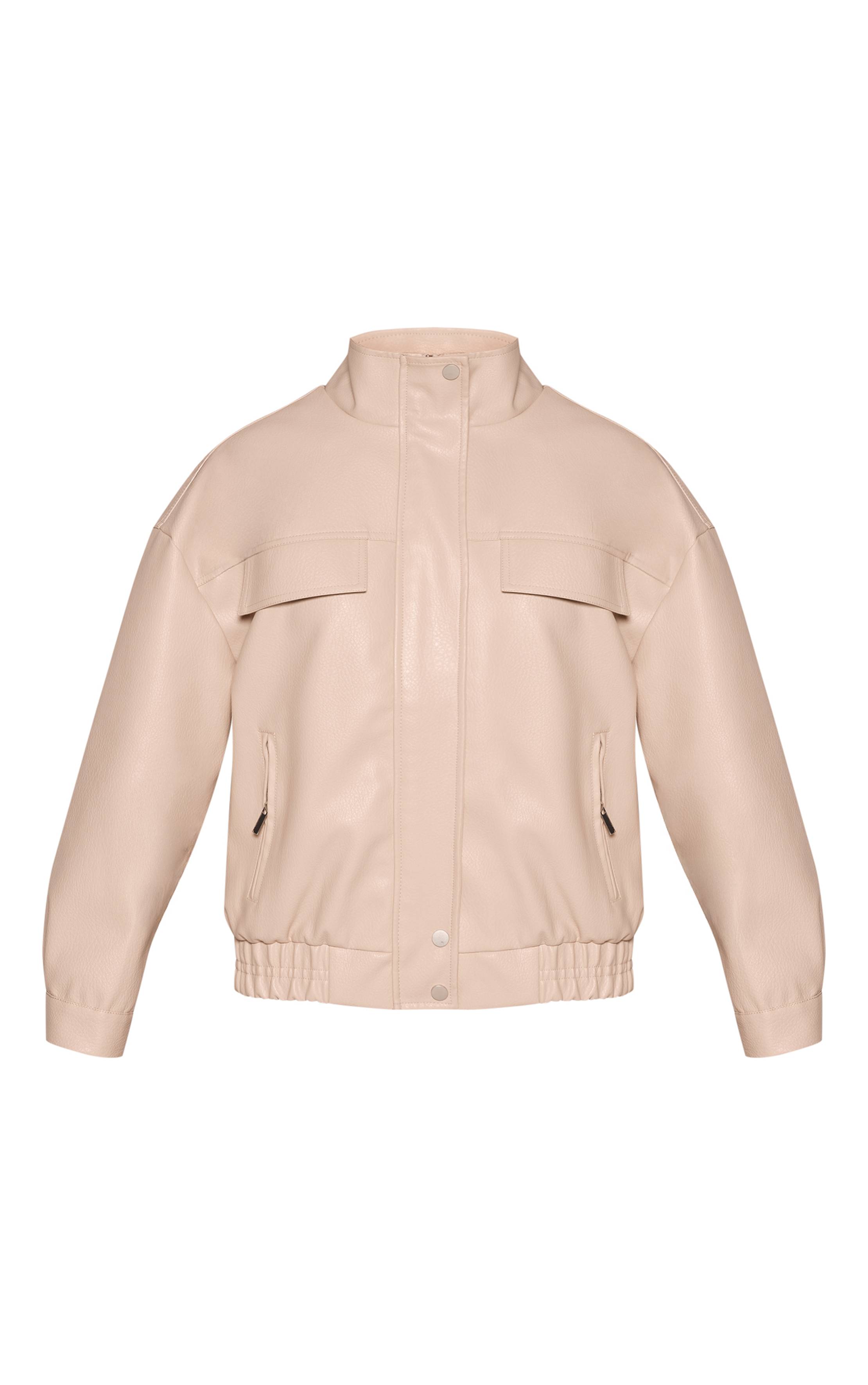 Gris Pierre Veste En Synthétiquecuir À Col Montant Et Patte De Boutonnage Dissimulée