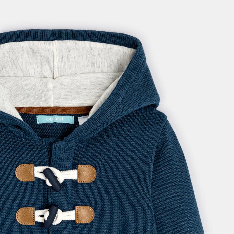 Gilet maille tricot zippé à capuche bleu bébé garçon Bleu