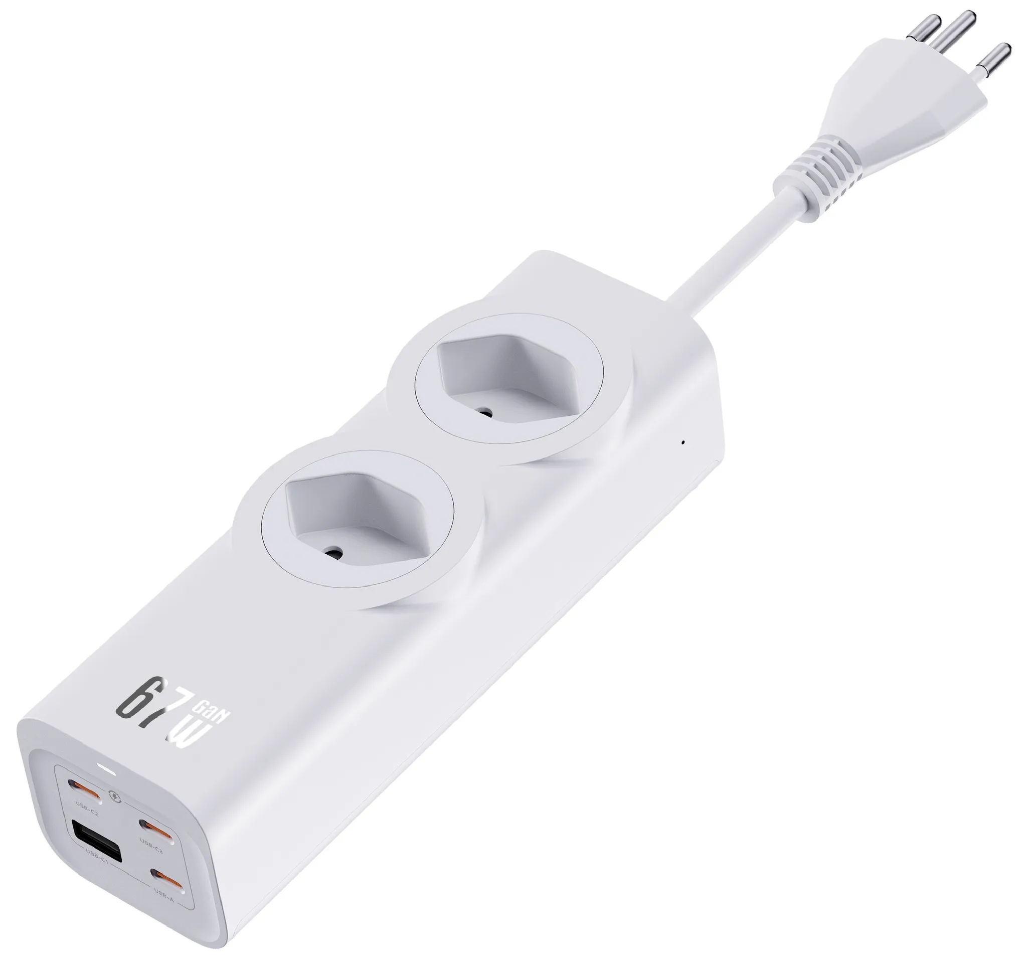 (2m) Schönenberger Elektro - (67W) GaN Fast Charging Steckdosenleiste mit 2 Steckdosen und 3 x USB C   USB A (24.21367WS) - Weiss