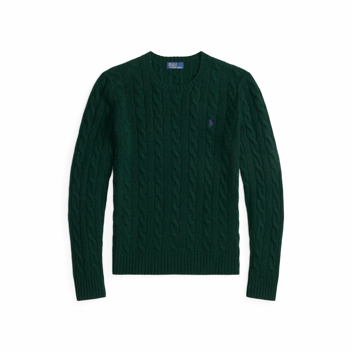 POLO RALPH LAUREN<br>Suéter de gola redonda, tricô trançado em lã e cashmere
