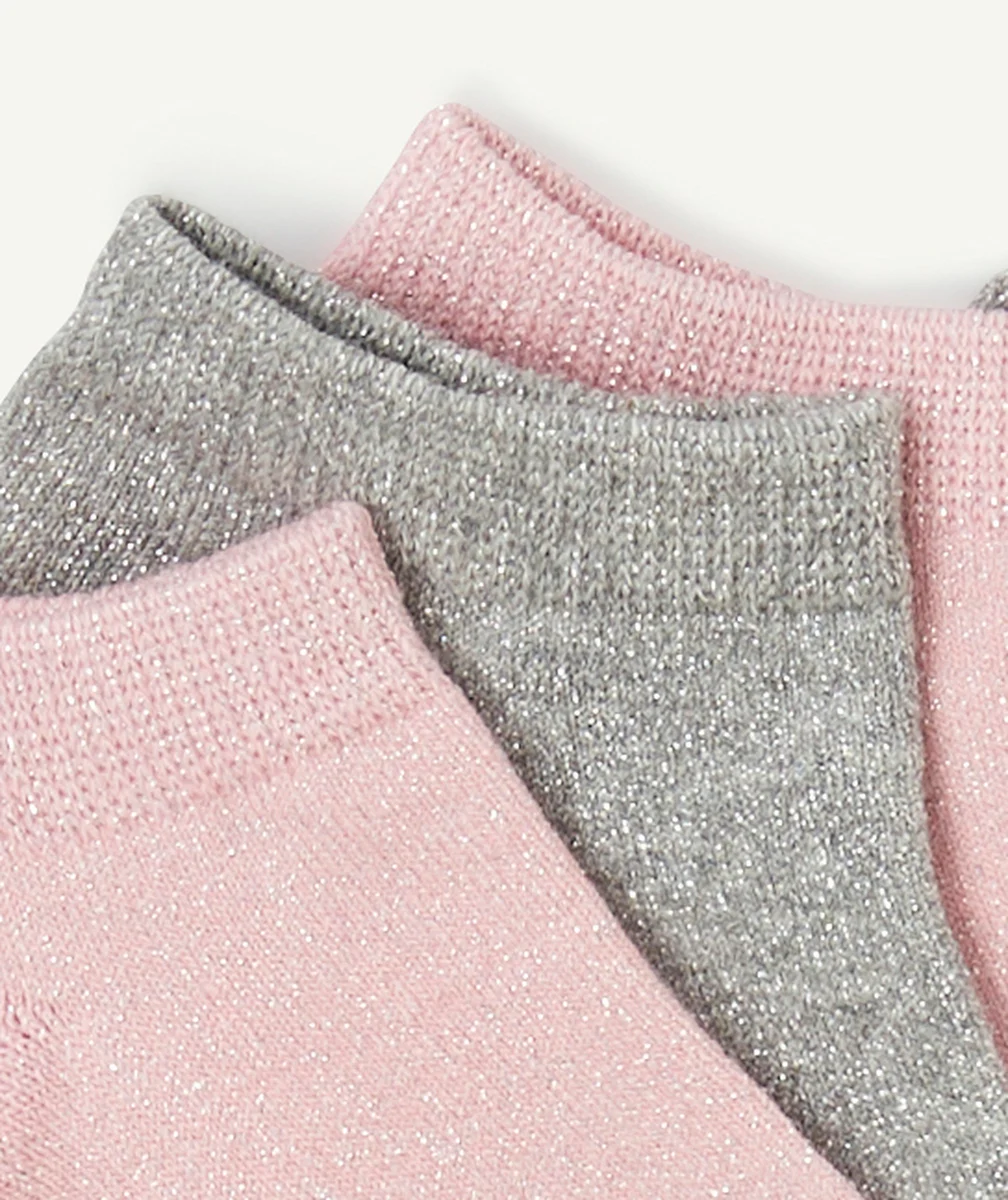 DIMlot de 2 paires de socquettes en coton lurex gris et rose
