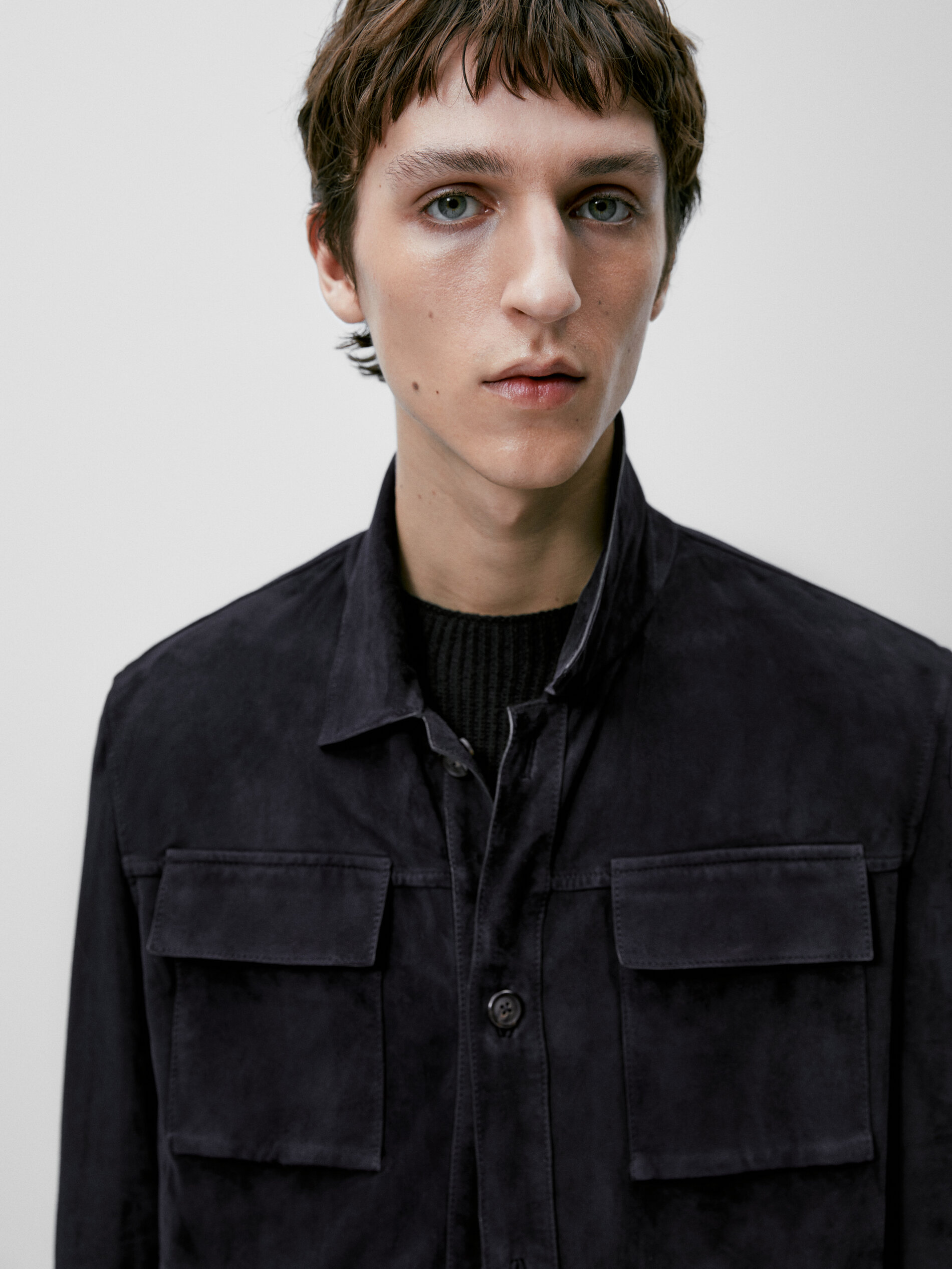 Sobrecamisa de ante com botones - AZUL MARINO