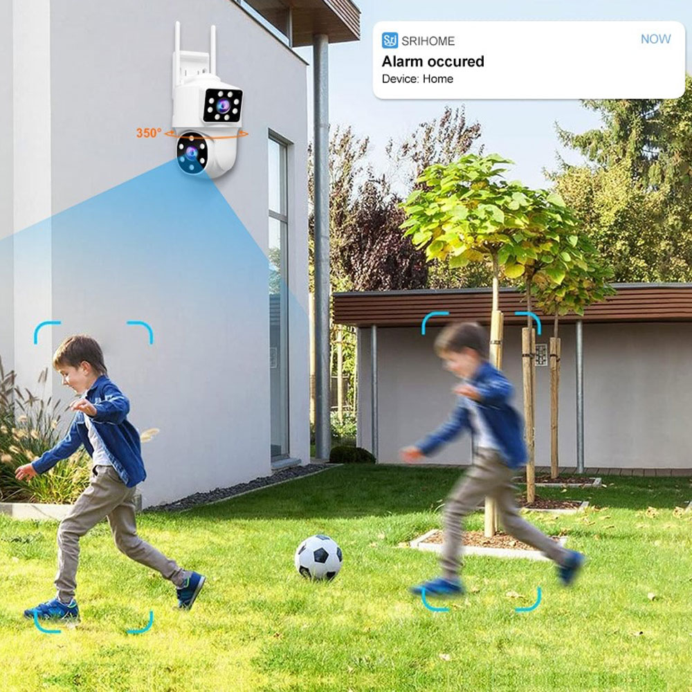 (2 2MP) 345° Outdoor WiFi IP Kamera mit Dual-Linse FullHD 1080p Nachtsichtfunktion / Zwei-Wege-Audio / Micro SD IP66 (iOS/Android) - Weiss