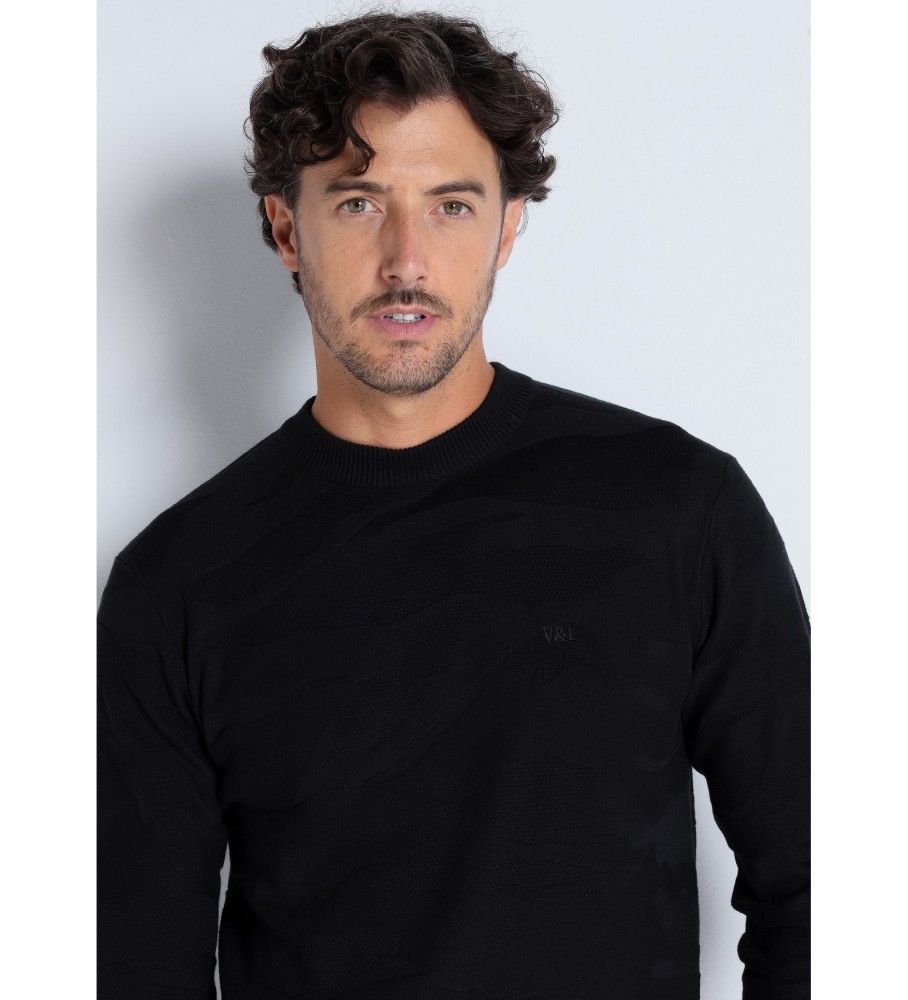 Victorio & Lucchino, V&L Camisa Preta com Gola Caixa em Jacquard Abstrato