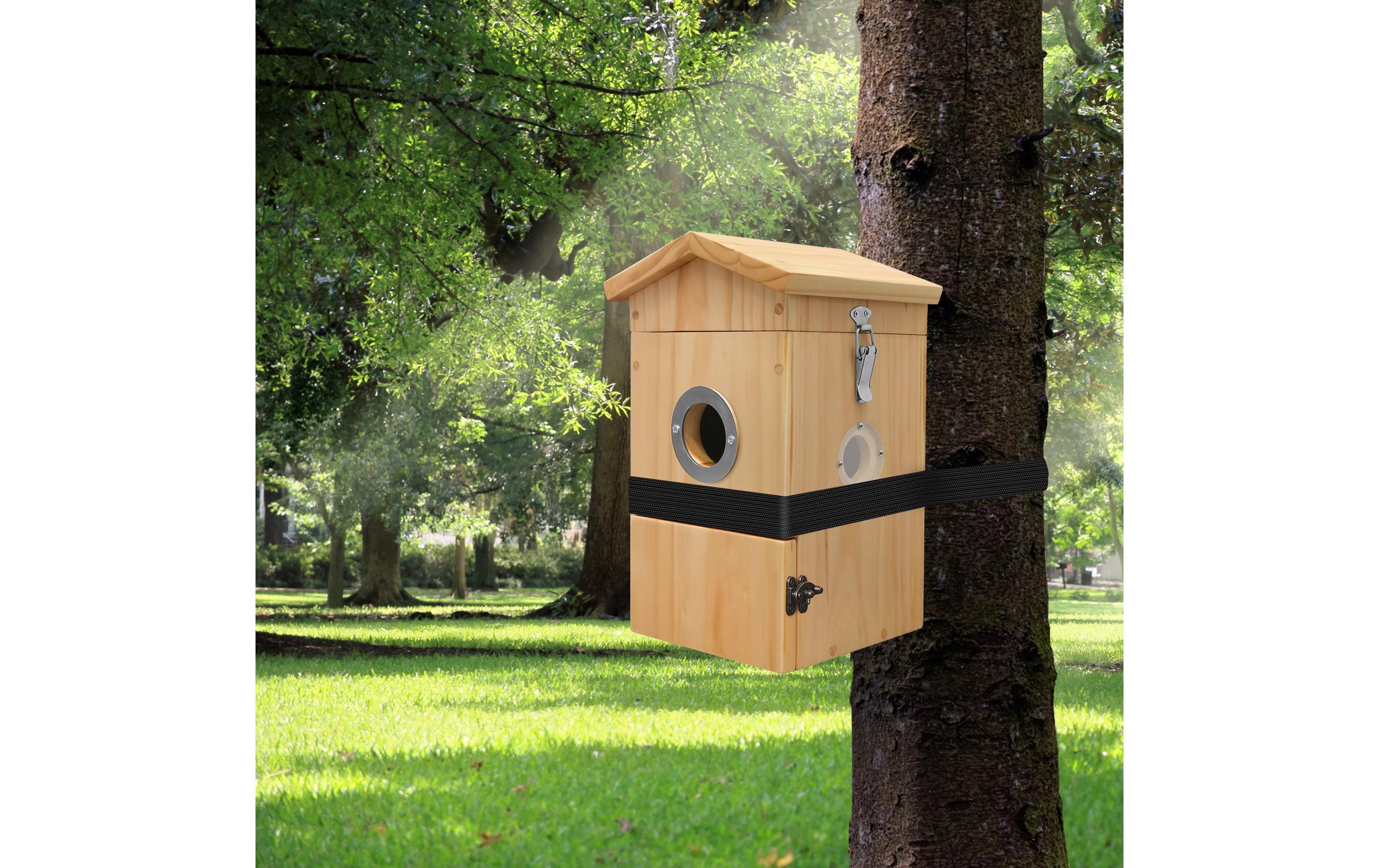 Vogel Nistkasten mit Kamera, Solarpanel inklusive<br>Nistkasten aus Holz mit Sonnenkollektor