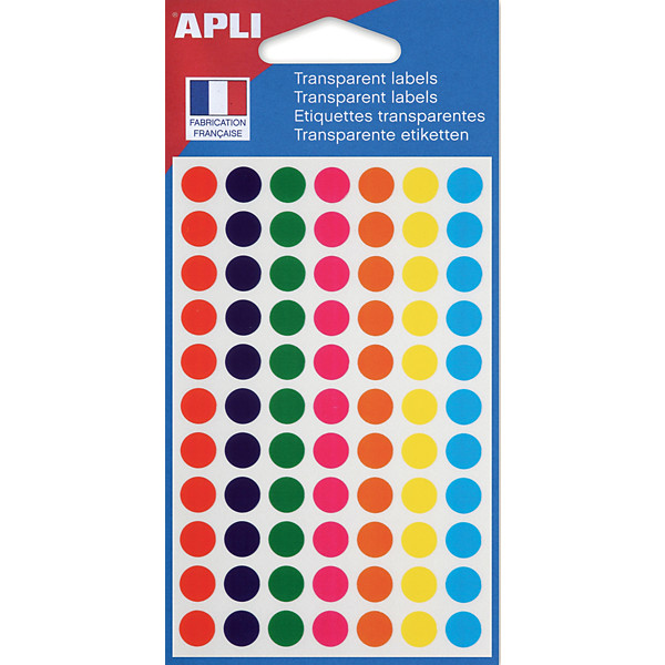 APLI Pastilles adhésives transparentes Ø 8 mm - 112839 - Pochette de 385 - Assorties