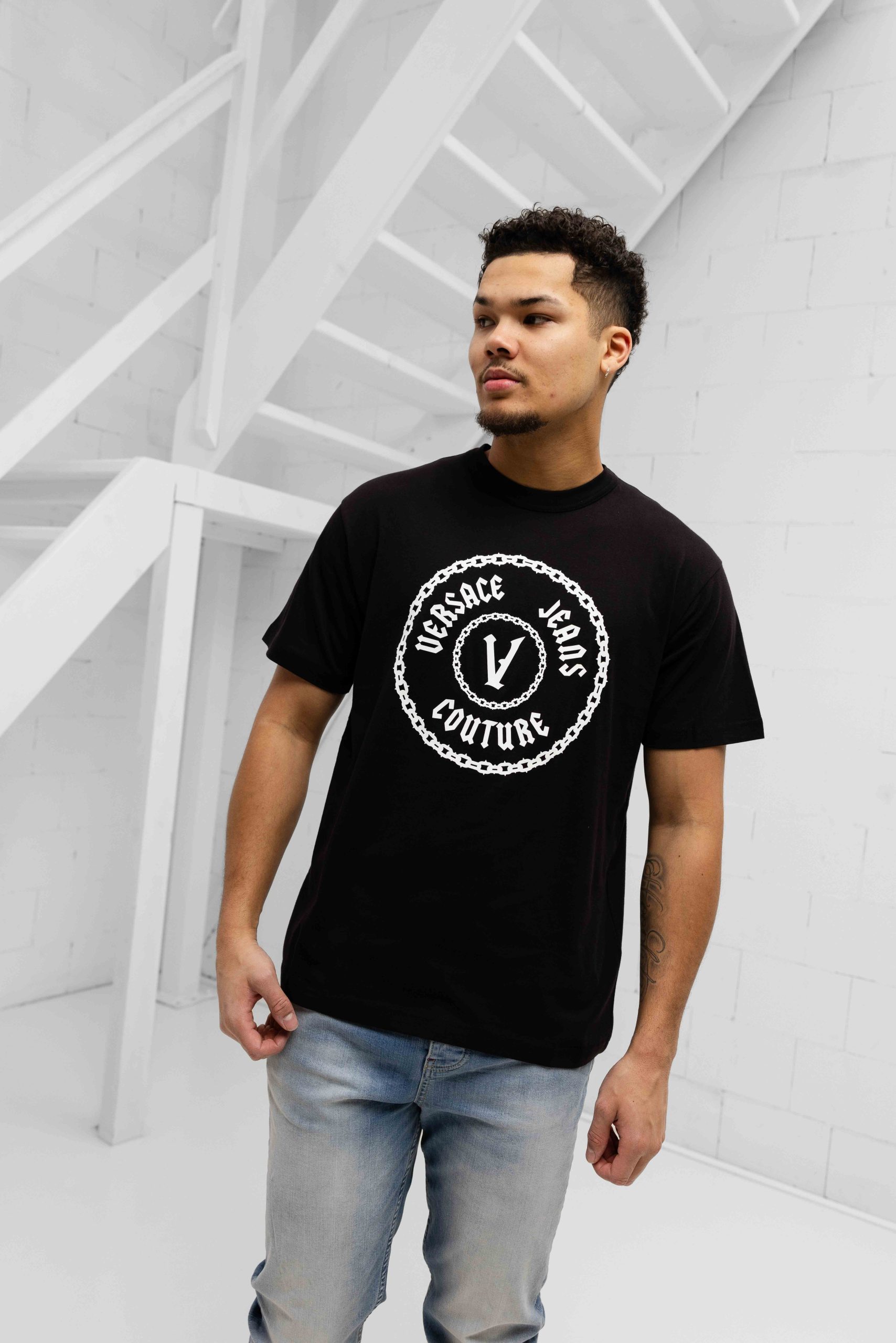 Versace Jeans Couture Chain T-Shirt Heren Zwart/Wit