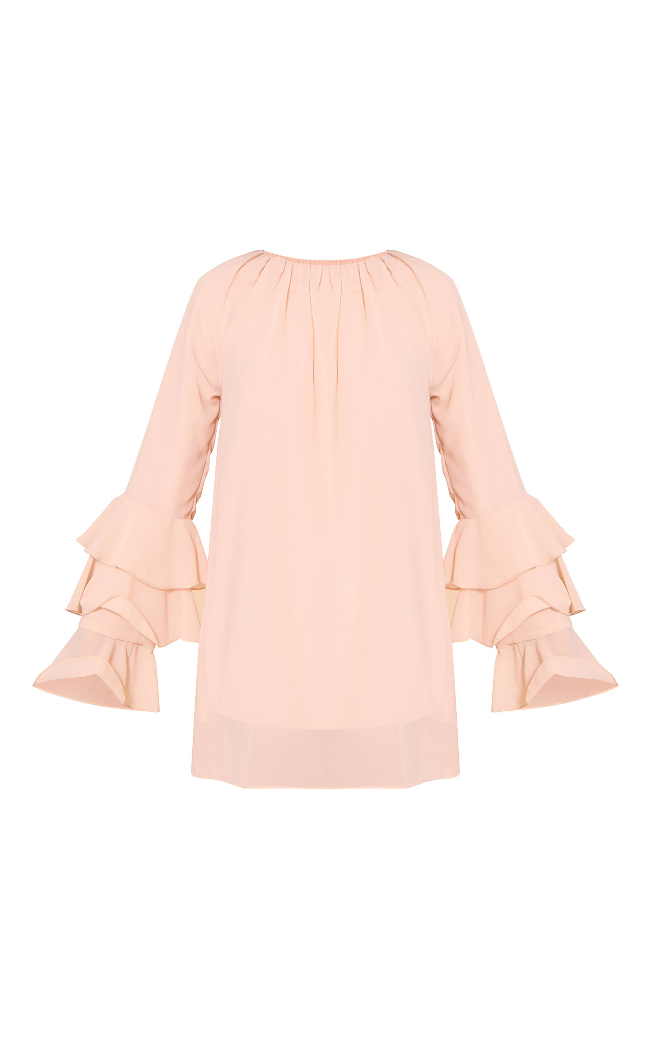 Rose Pâle Robe Droite En Mousseline Avec Détail De Manches À Volants