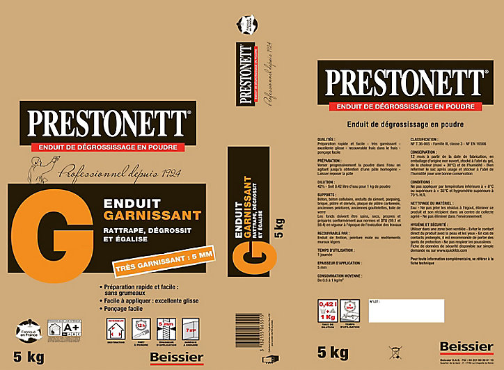 Enduit garnissant Prestonett 5kg blanc