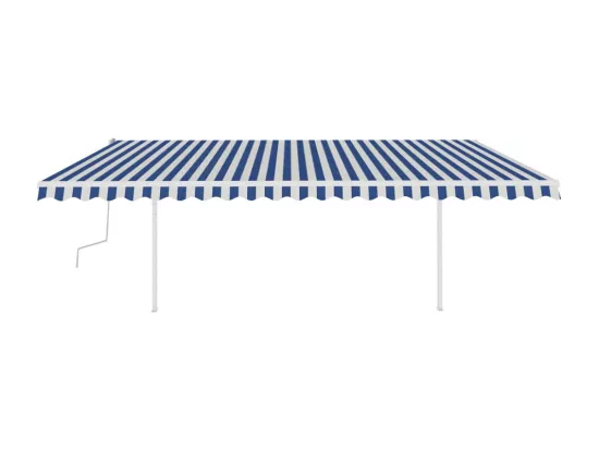 Auvent manuel rétractable avec LED 5x3 m Bleu et blanc