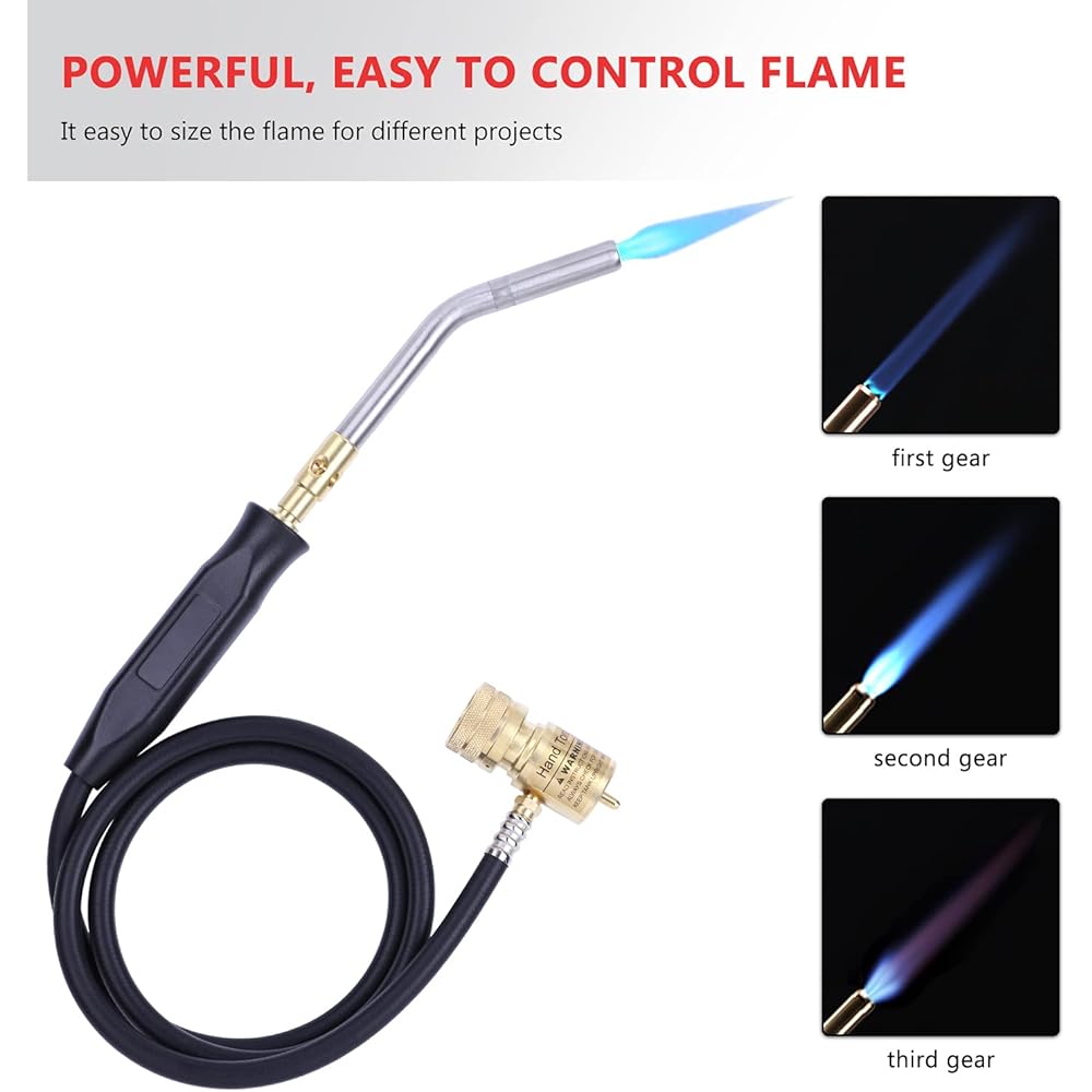 Aismrii Tuyau manuel pour chalumeau au propane, torche à gaz Mapp, torche de soudure, longueur du tuyau 1,5 m, température de fonctionnement maximale 1900 ℃ avec crochet (style basique) : Bricolage