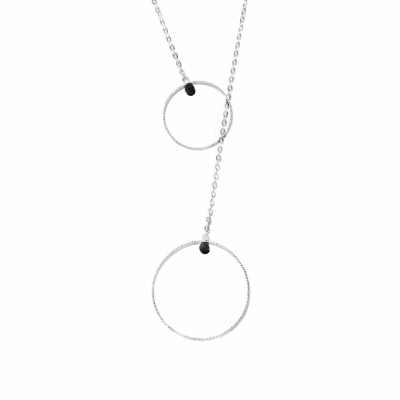 Collier Argent Rhodié Cravate Bulle Et Spinelle Noire