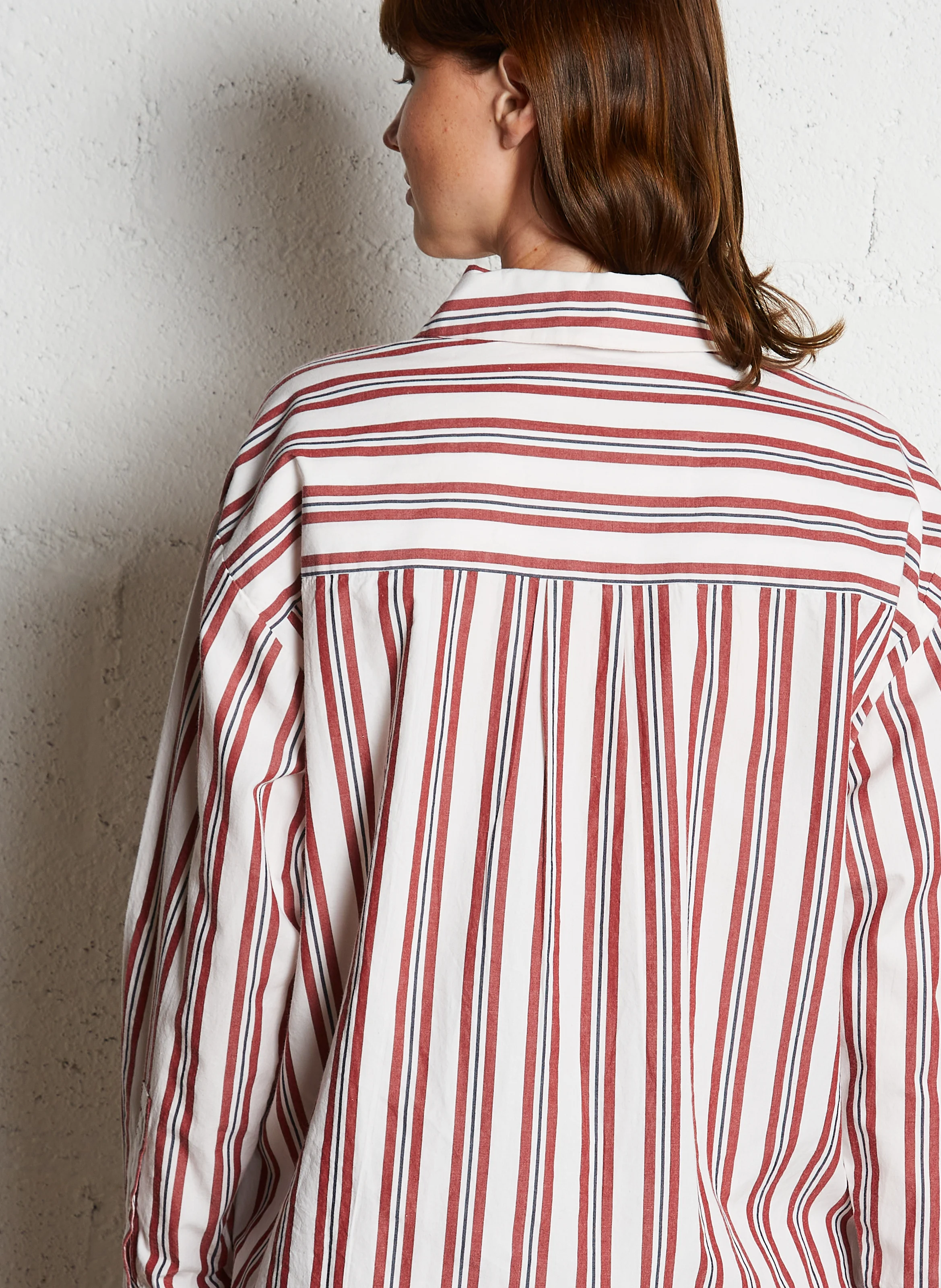 ANNABELLE - Tunique col classique ample en coton rayé | Rouge