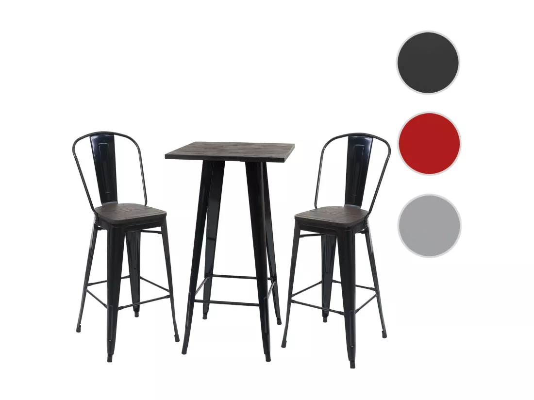 Set de table haute MCW-A73 métal (3 pièces), noir