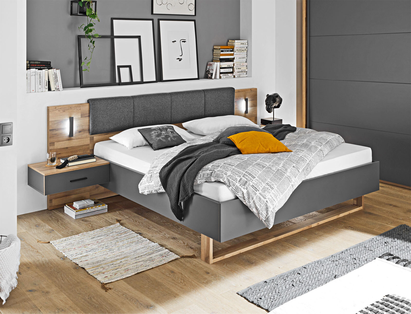 Bettanlage Rivoli Montana Oak-Optik/Graphit 180 x 200 cm