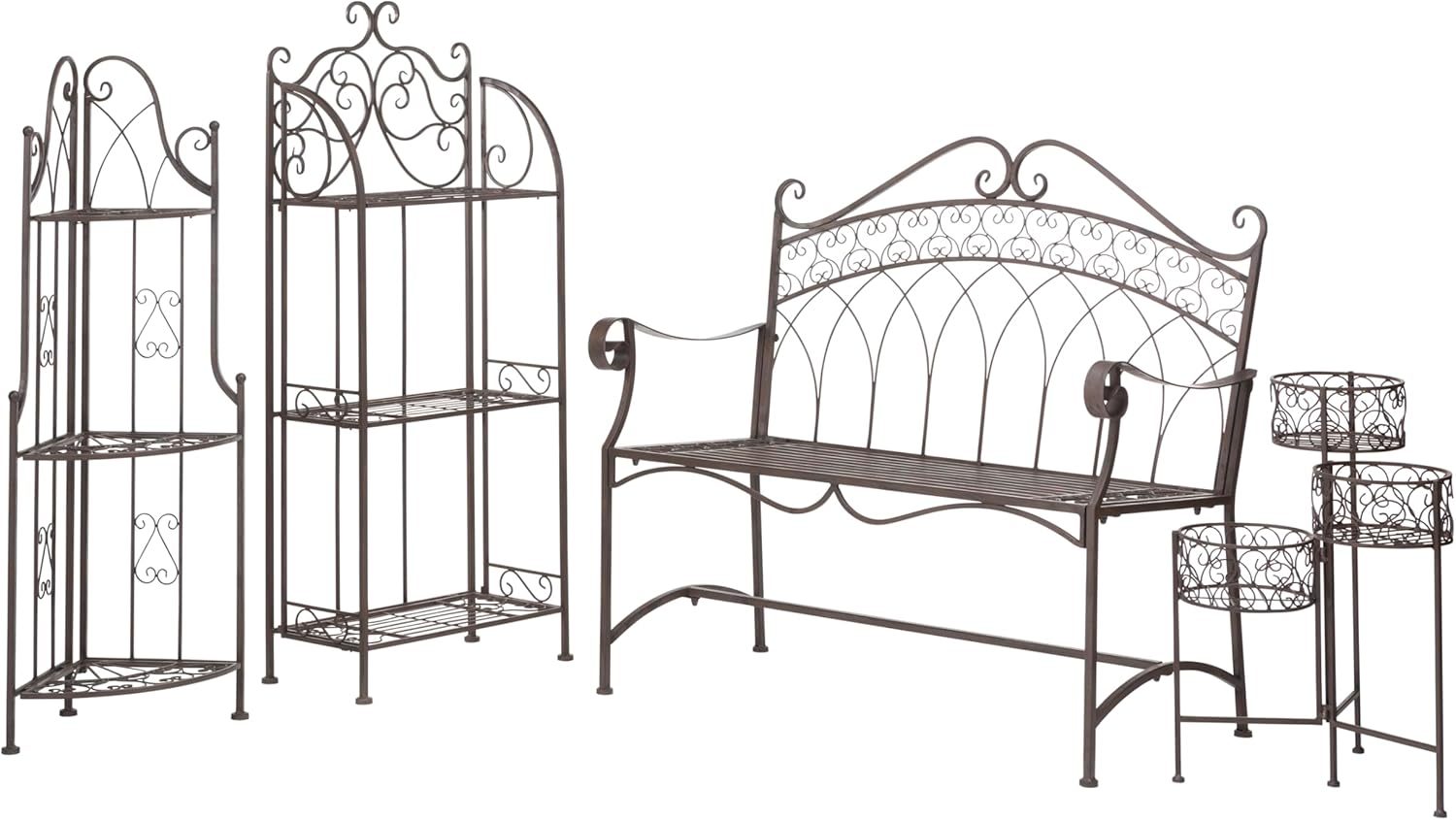 Dehner Gartenbank Antik, 2-Sitzer Bank in Vintage-Optik, 110 x 55 x 103.5 cm, Eisen, braun