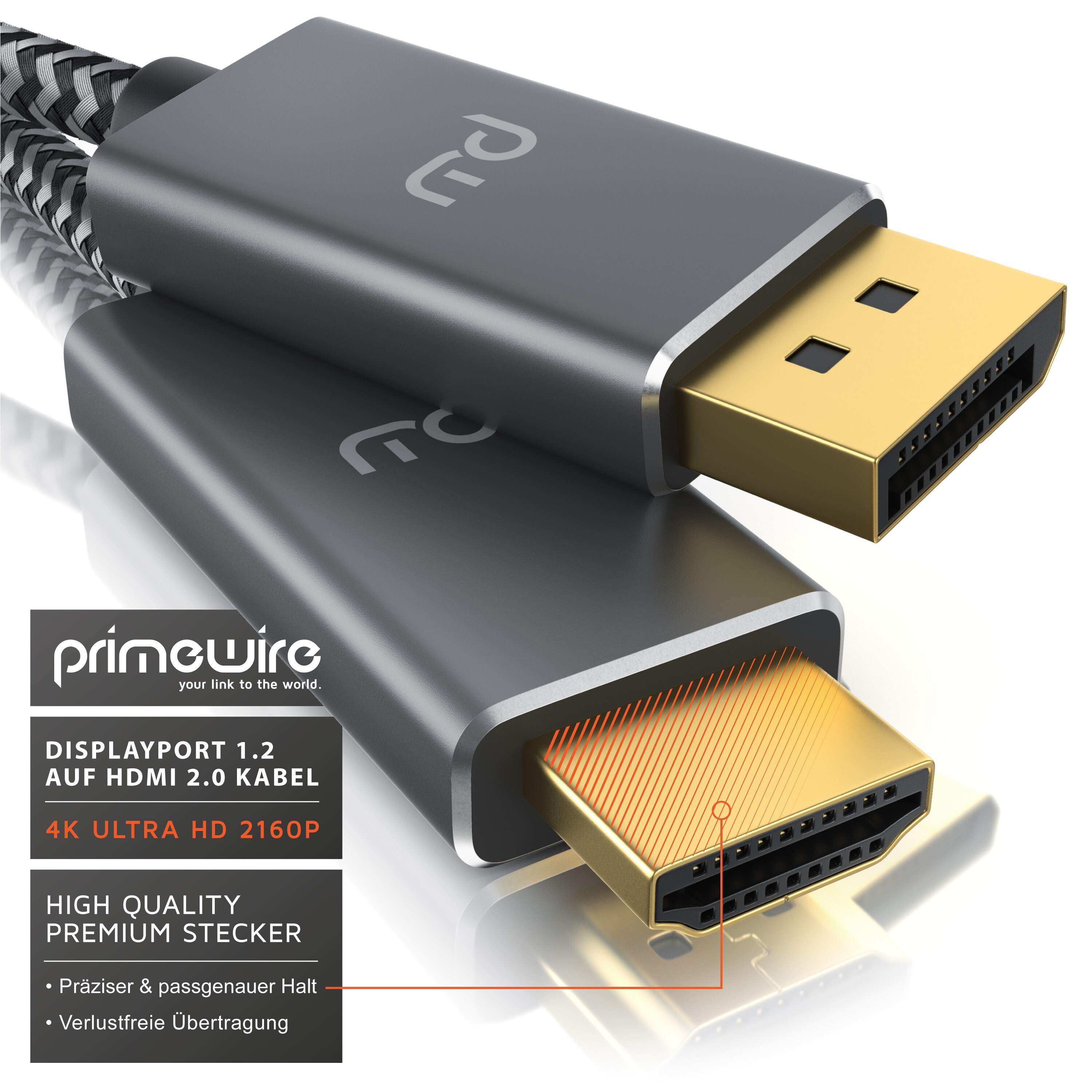 Primewire DP 1.2 zu HDMI 2.0 Adapterkabel 4k - UHD 3840 x 2160 @ 60 Hz - 2m