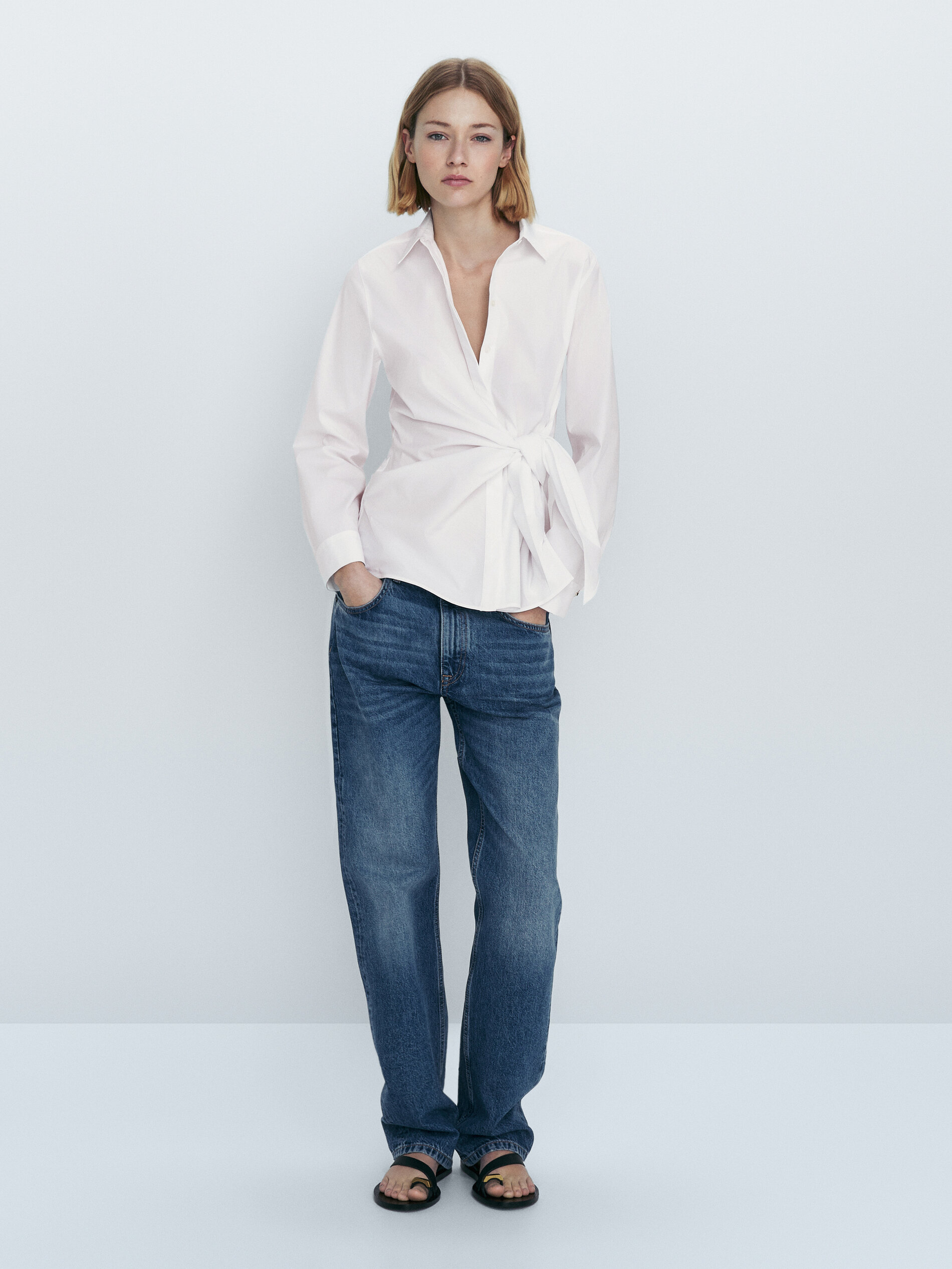 Camisa de popeline com detalhe de nó - BRANCA