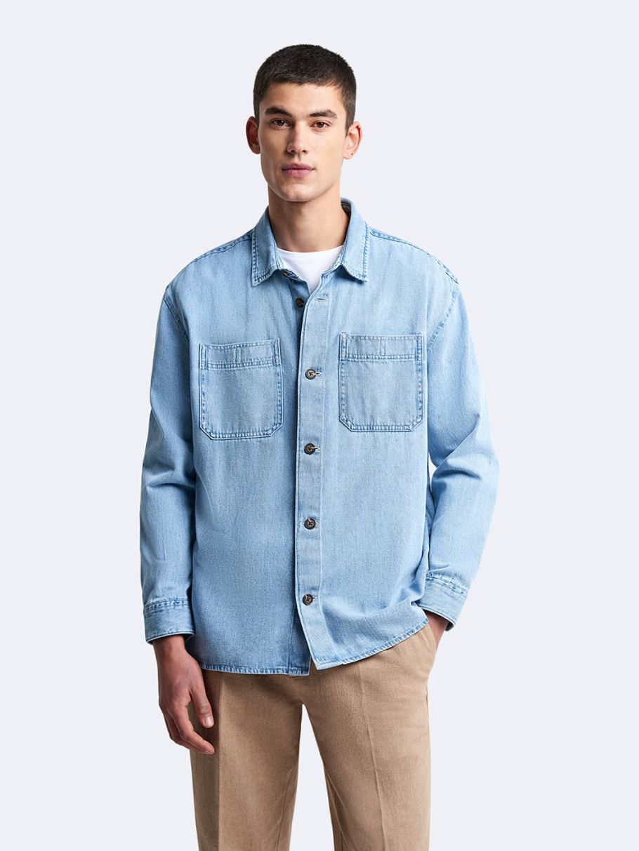Chemise regular en denim unie