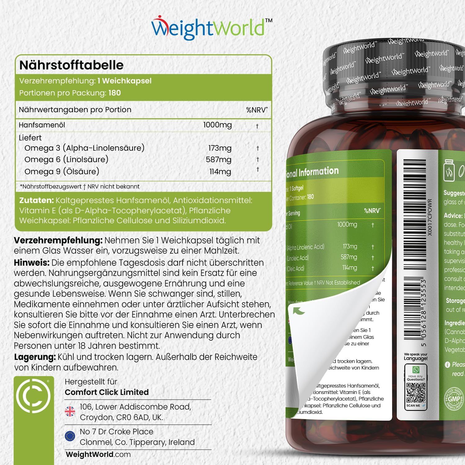 WeightWorld Hanfsamenöl Vegan Softgels