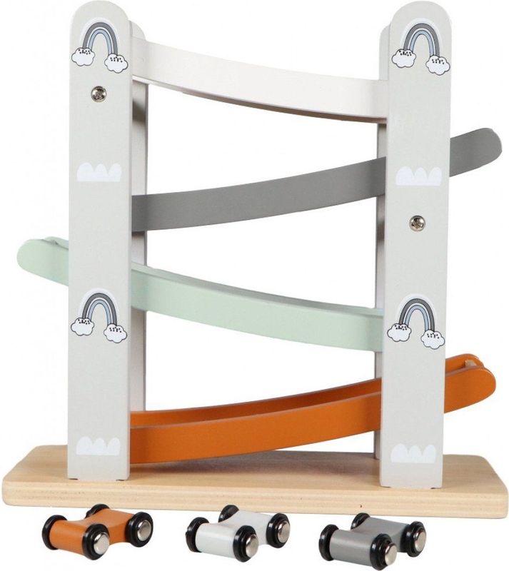 Tryco - Slider Autobaan - Hout - Wit/Antraciet/Roest - Inclusief 3 Autootjes