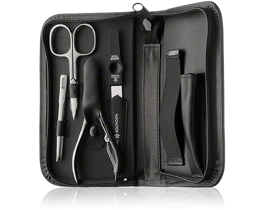 Pfeilring Manicure-Sets Manicue-und Rasur-Etui, Rindleder, schwarz 4-teilig