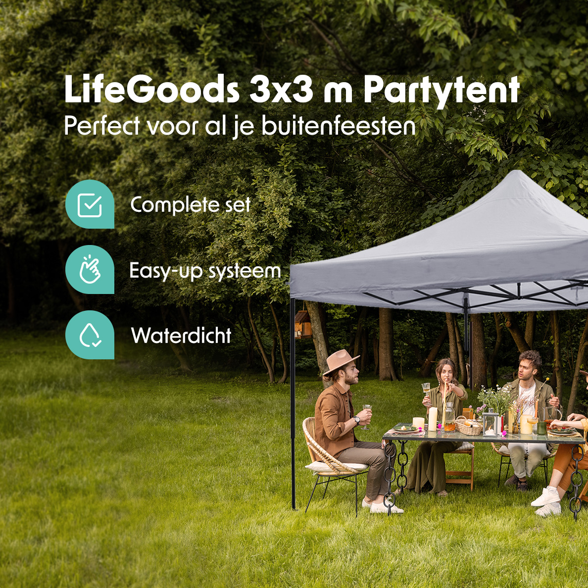 LifeGoods 3x3 m partytent - Dark Grey