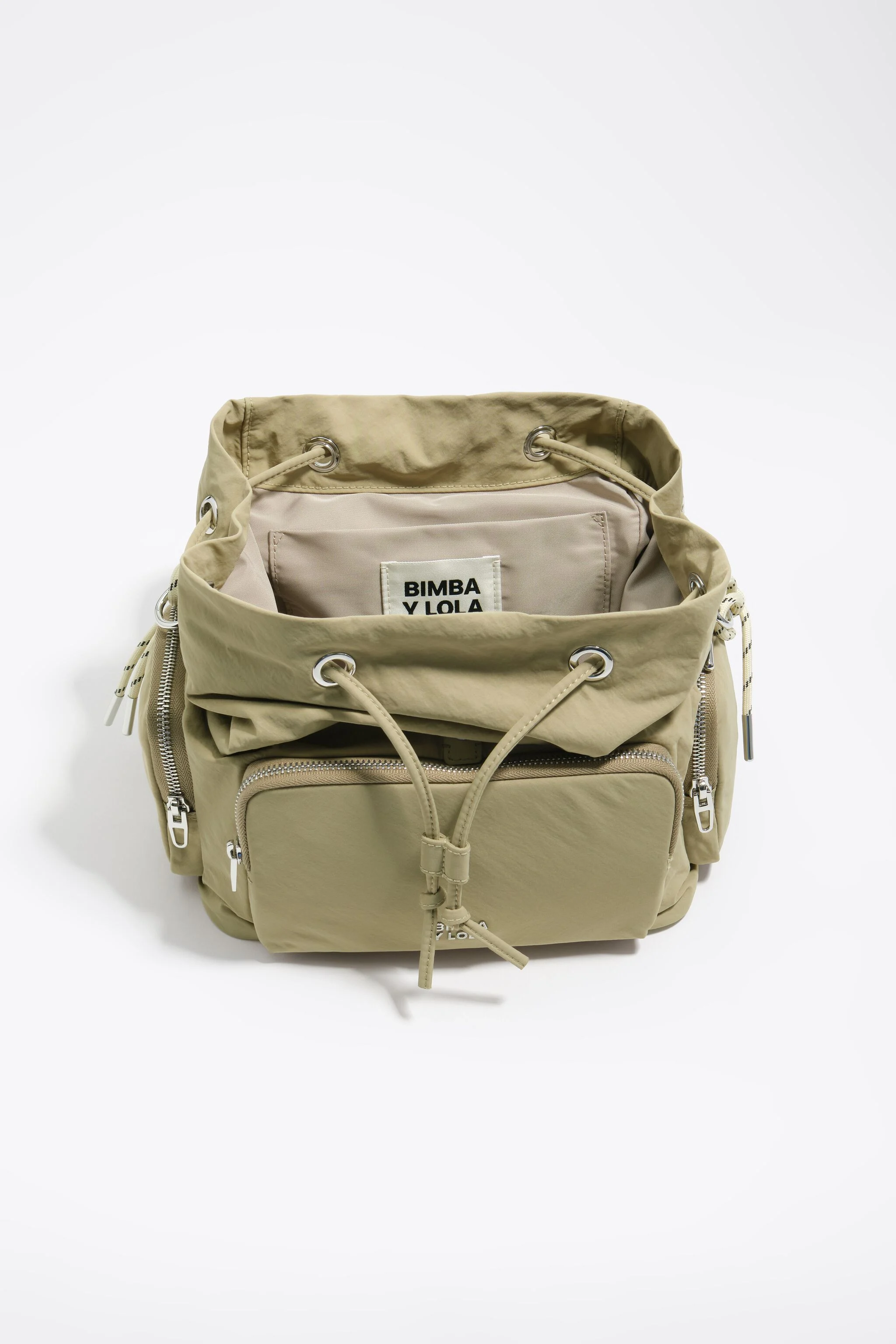 Mochila de bolso em náilon cáqui claro