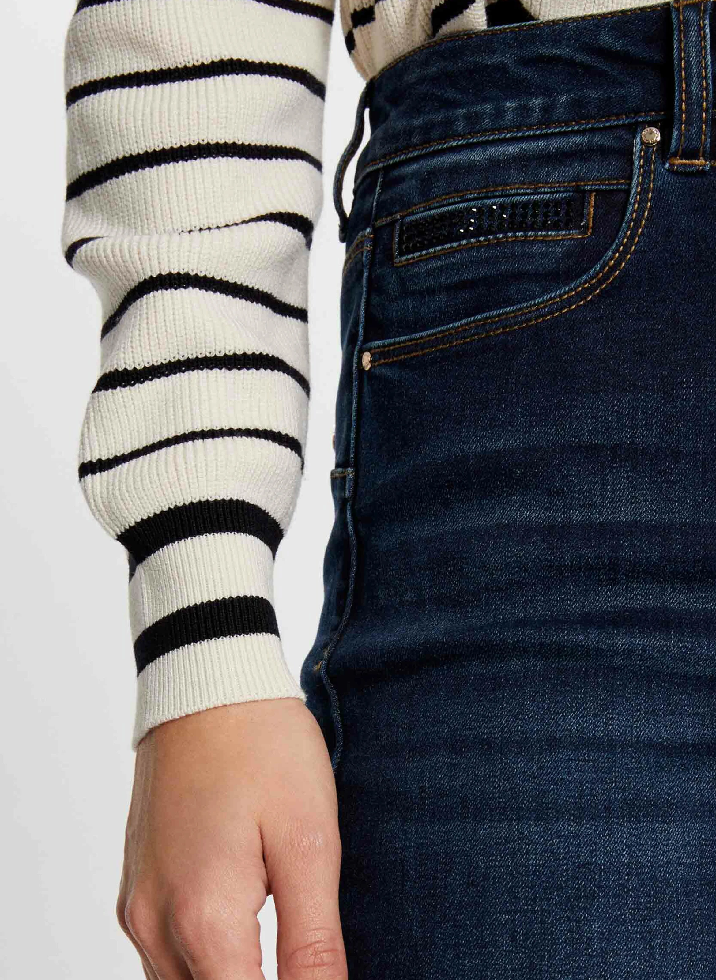 PASCAL - Jeans droit taille haute en coton mélangé | Bleu