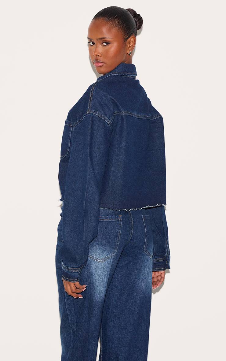 Bleu Indigo Chemise En Denim Raccourcie À Ourlet Brut