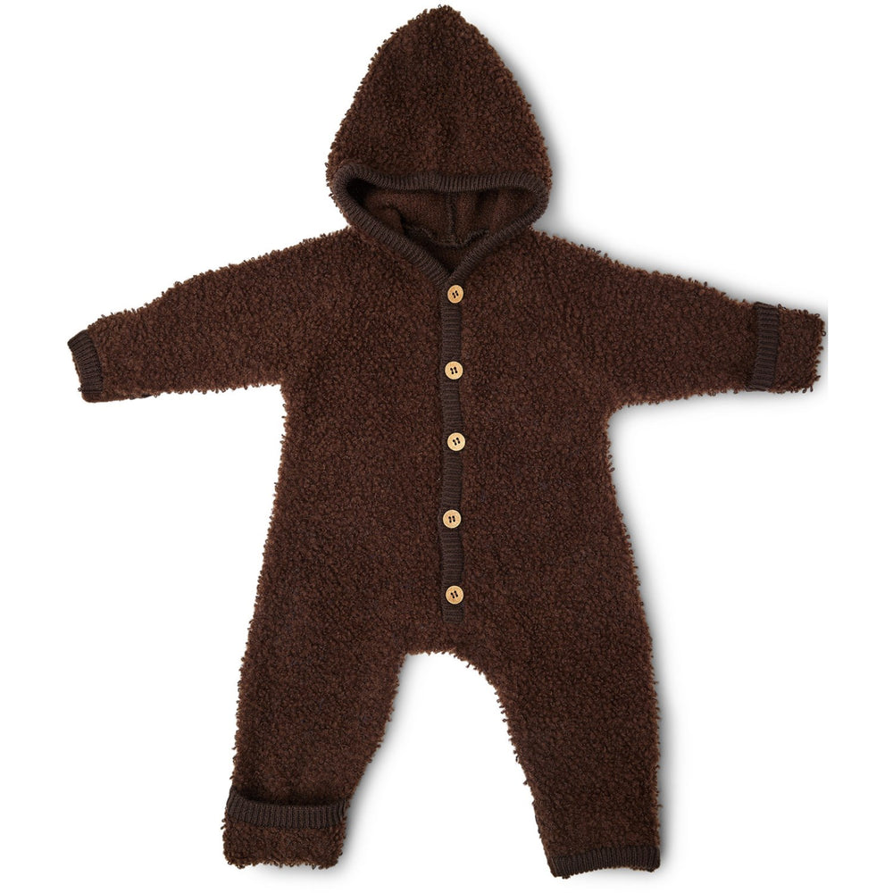 Køb Smallstuff Brown Jumpsuit Bouclé Merino Uld Med Knapper og Hætte