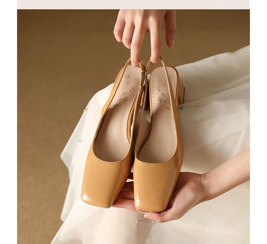 Niuna - Slingback muiltjes met vierkante neus en blokhak
