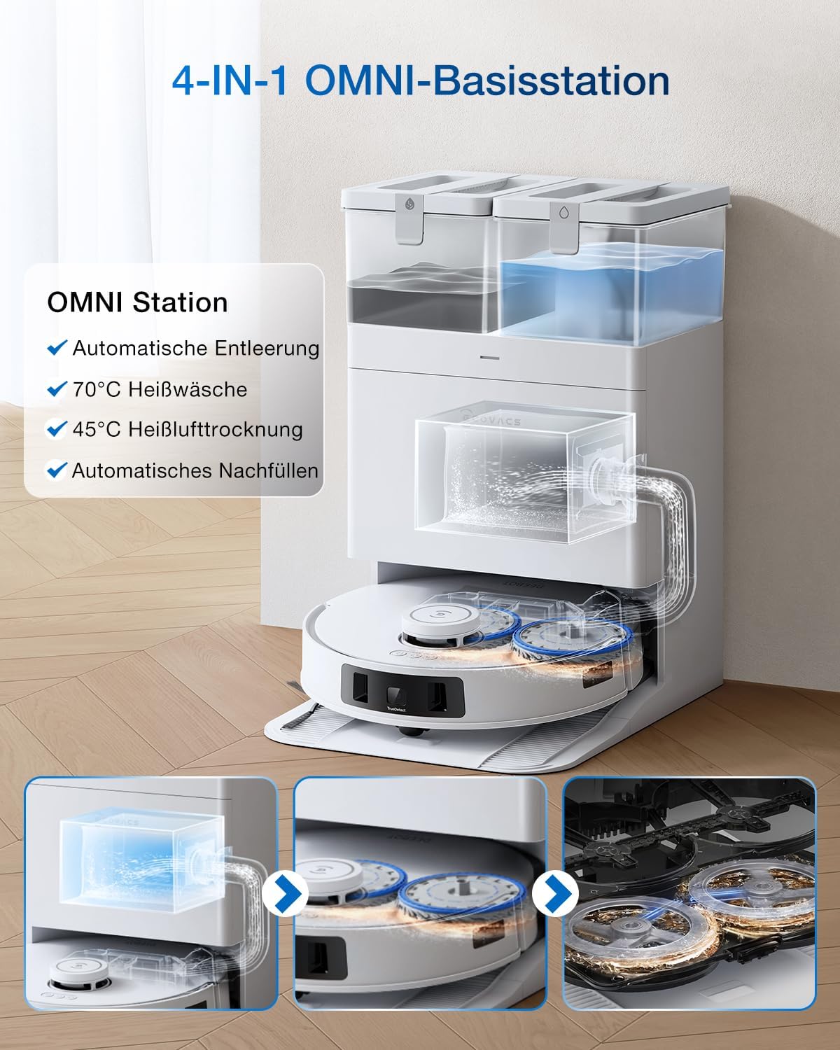 ECOVACS DEEBOT T30C Pro Omni GEN 2 Saugroboter mit Wischfunktion, 15400Pa Saugkraft, Auto-Entleerung, Heißlufttrocknung, 200min Laufzeit, Ideal für Tierhaare & Teppiche(T30C PRO Iteration)