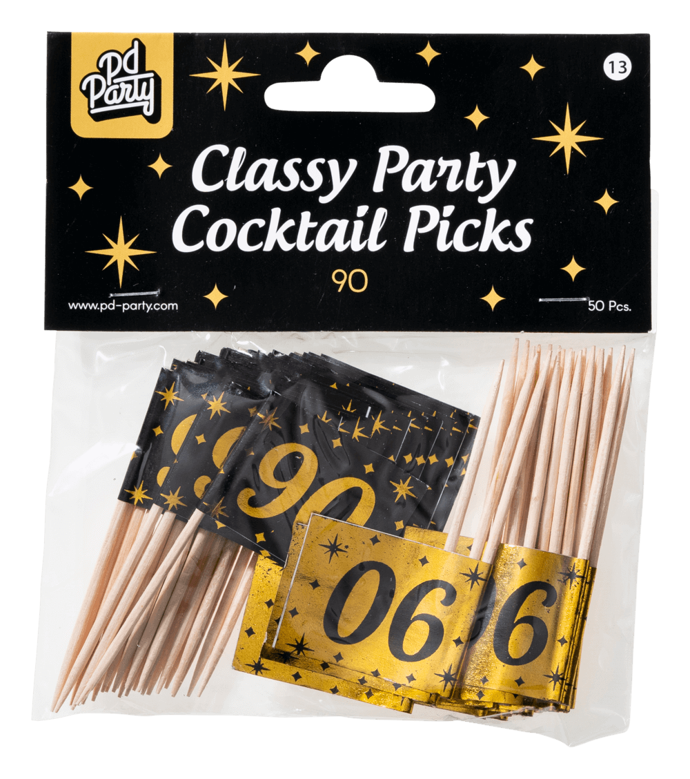 Cocktailprikkers 90 Jaar 6,5cm 50st