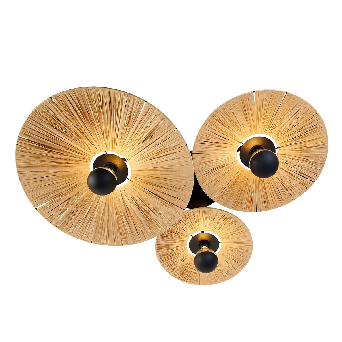 Landelijke plafondlamp zwart met touw 3-lichts - Leia