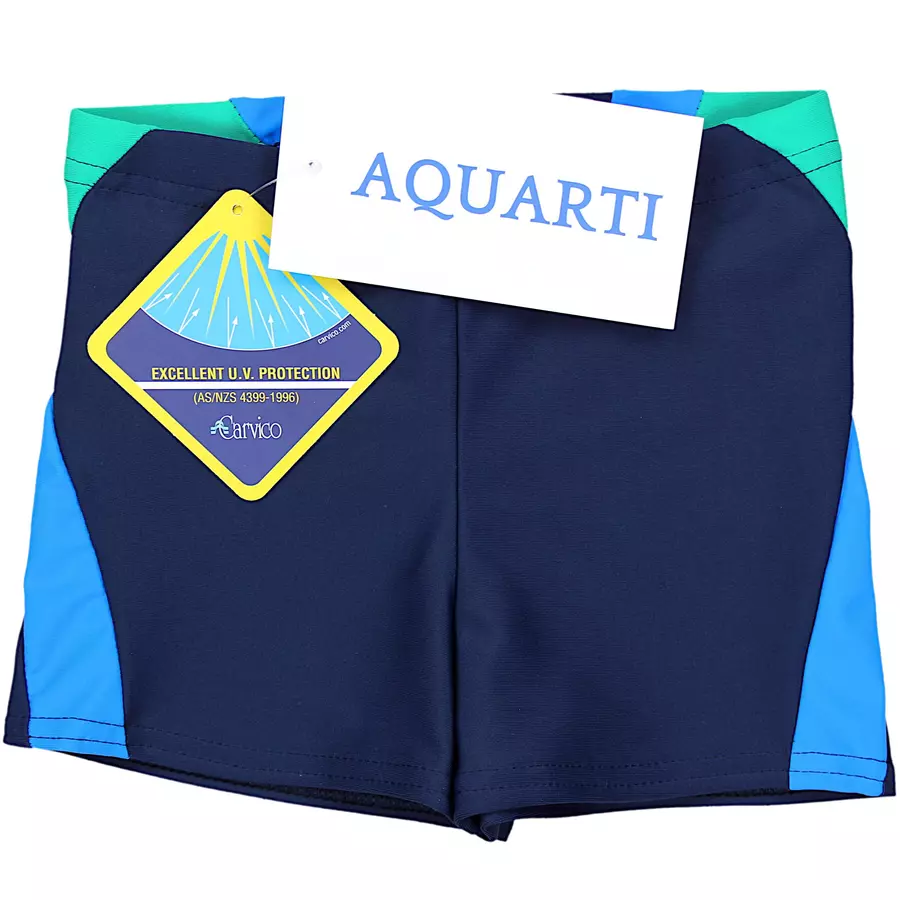 Aquarti Jungen Badehose Gestreift mit Motiven blaugrün