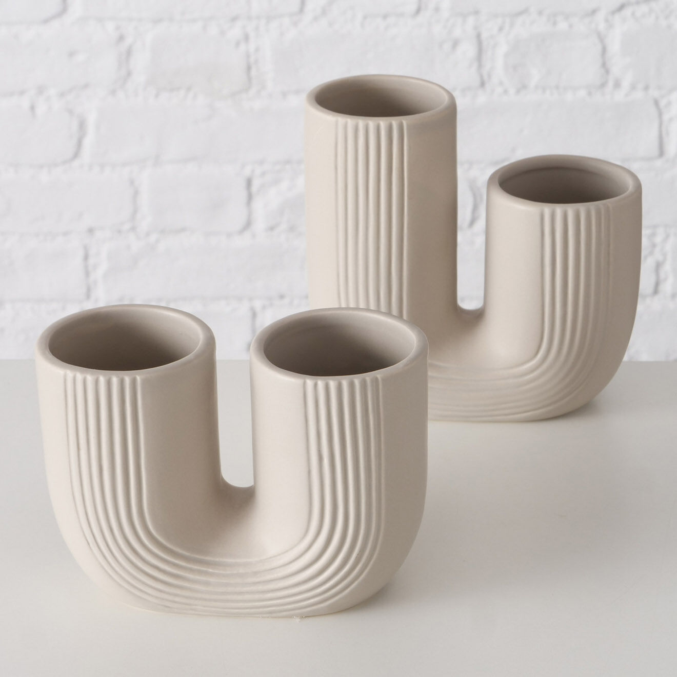 Boltze 2 Vases Filicio beiges - 17x8x16 cm