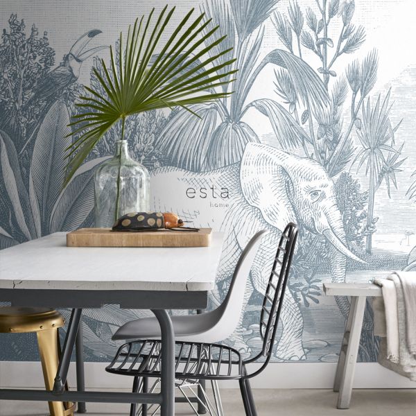 Estahome Jungle Motief Fotobehang  - 3 x 2,79 m - Blauw