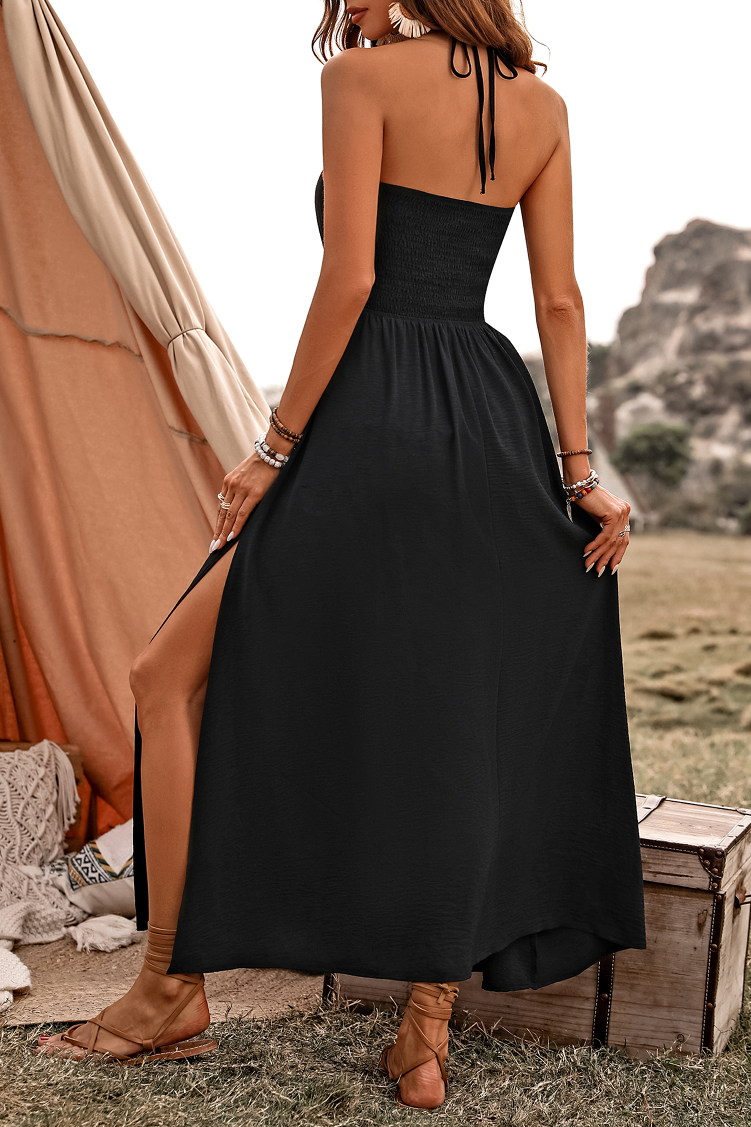 Robe maxi avec col licou noire