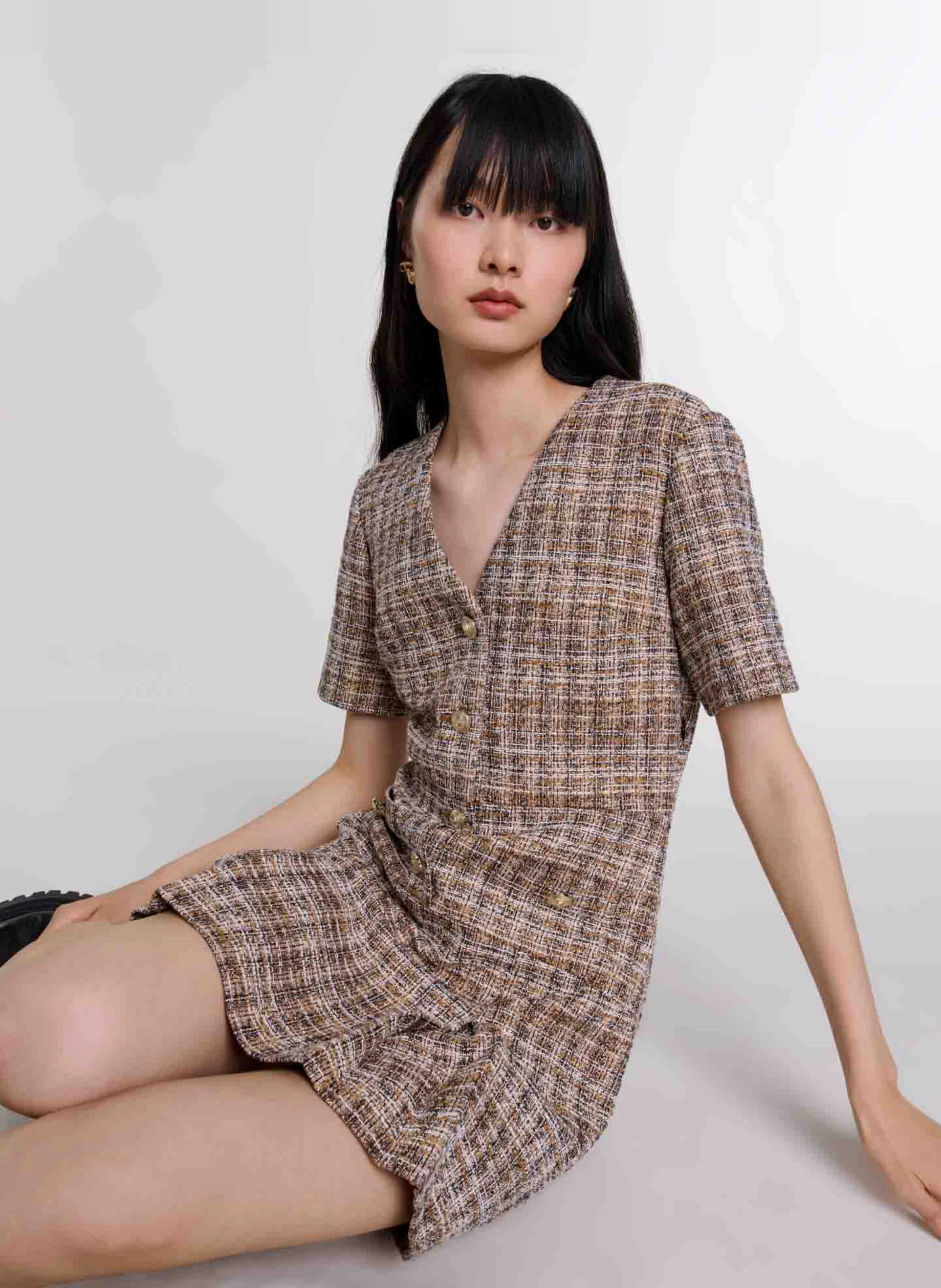 Robe évasée col rond | Marron