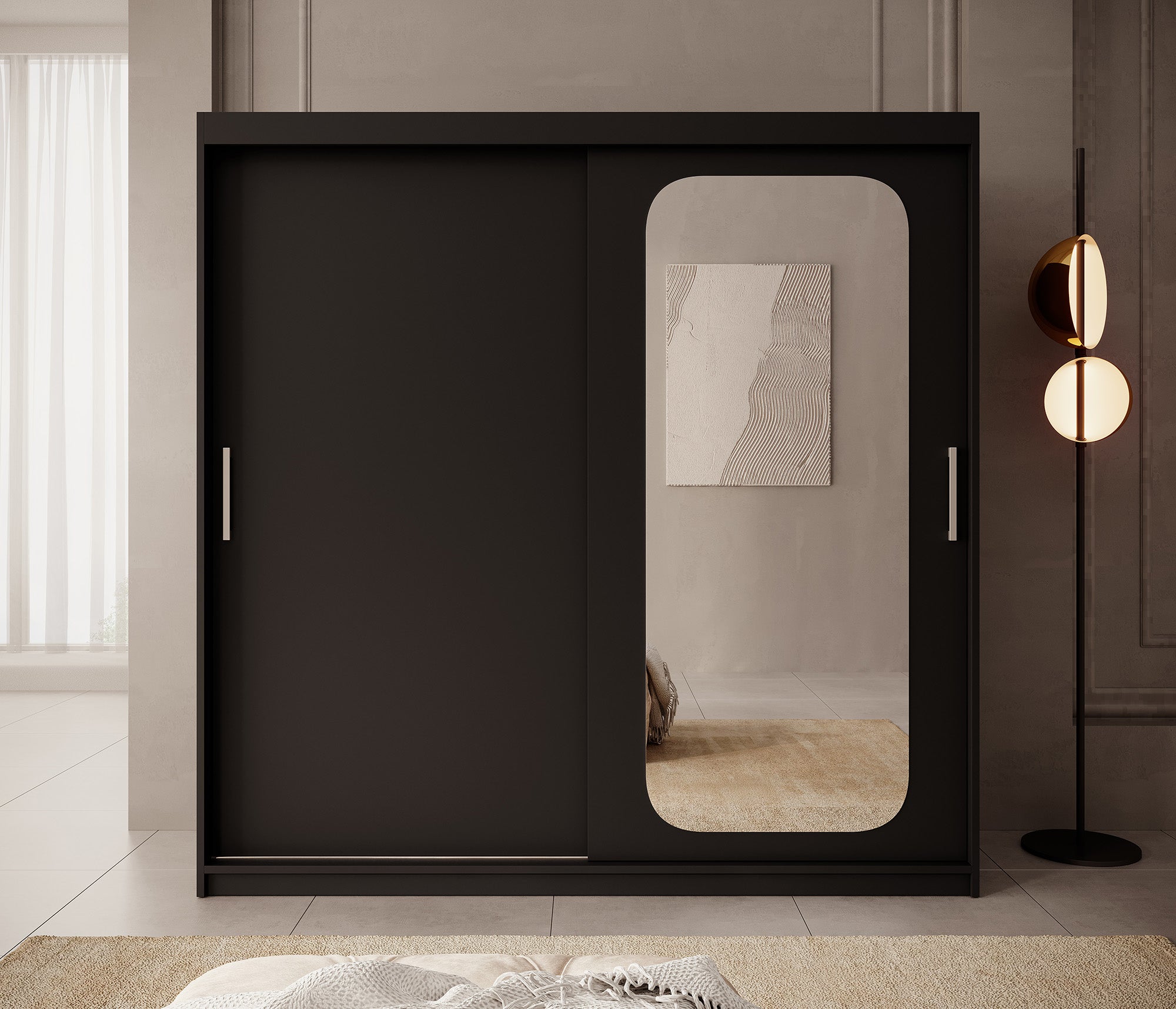 Pete - Kledingkast met schuifdeuren - Zwart - 200x62x200 cm