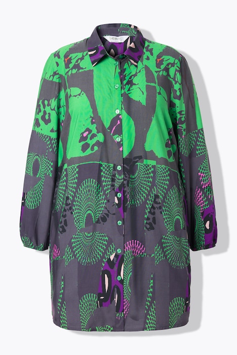 Bluse, Alloverdruck, Hemdkragen, Langarm