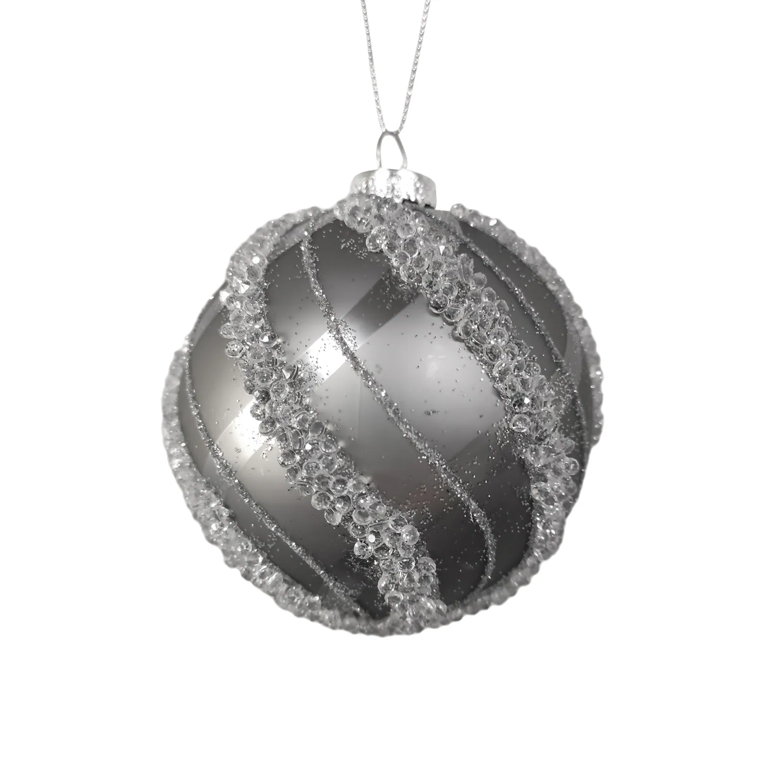 HTI-Living Weihnachtskugel Ø 8 cm Silber mit Glitzersteinen