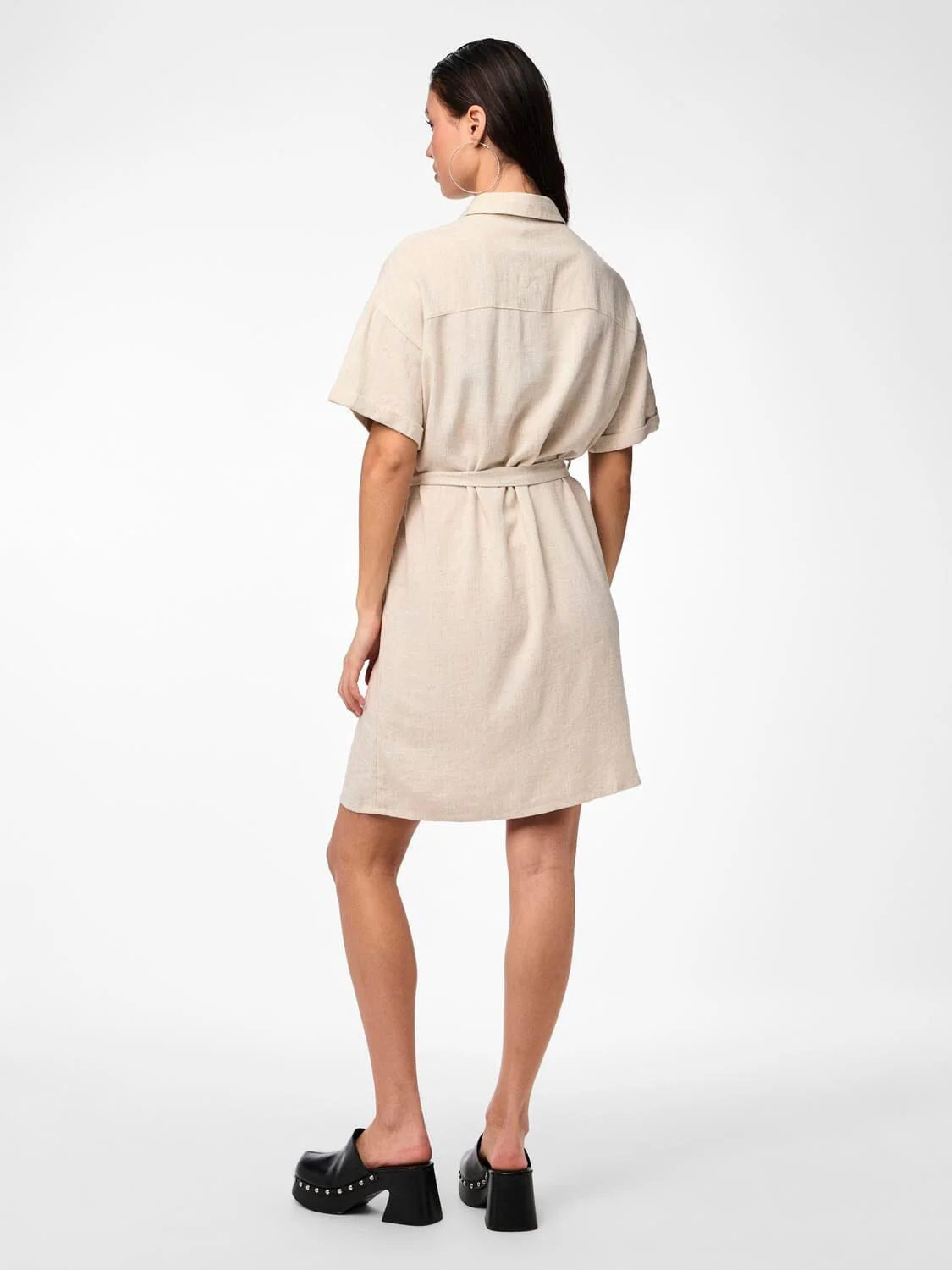 Pieces Pcvinsty Ss Linen Shirt Dress 4535249 oatmeal