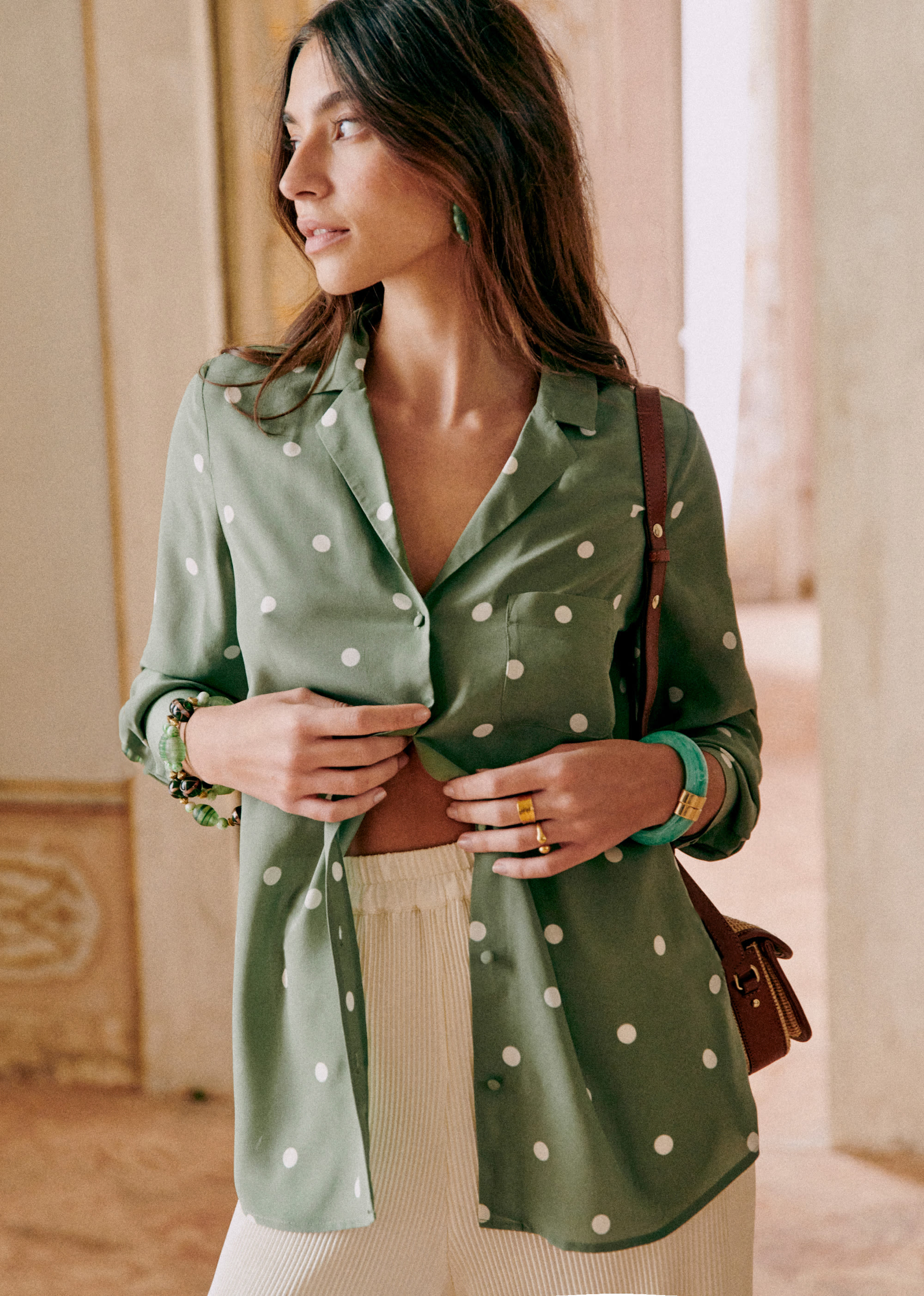 Chemise Florence - Pois ecru fond kaki - E-SHOP/CHEMISES & BLOUSES 5905223