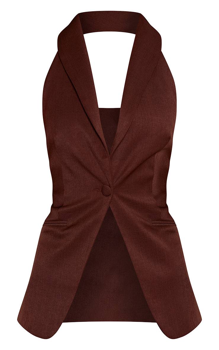 Marron Ensemble Coordonné Avec Gilet Ouvert À Col