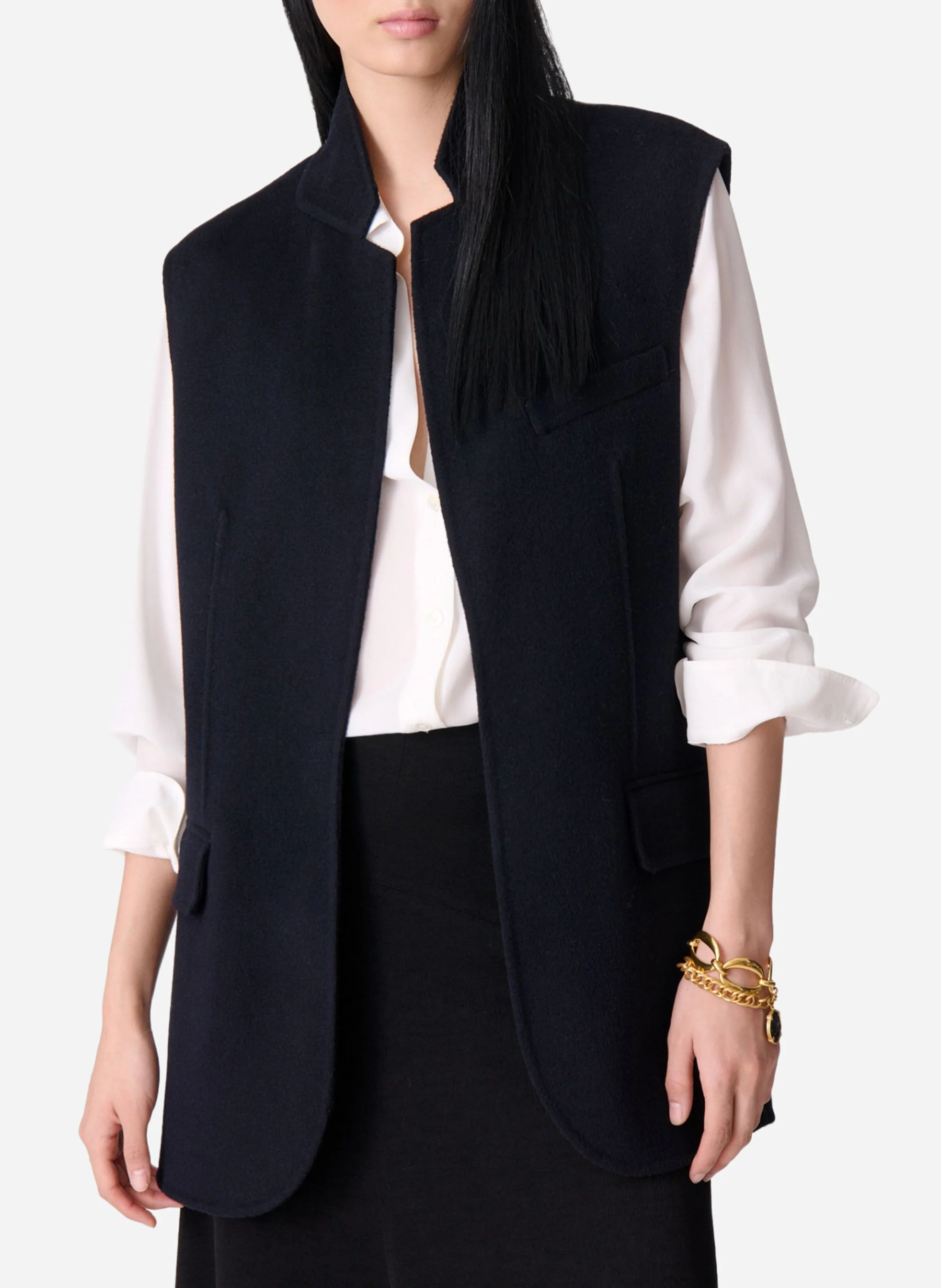 JUD - Veste tailleur ceinturée en laine mélangée| Bleu