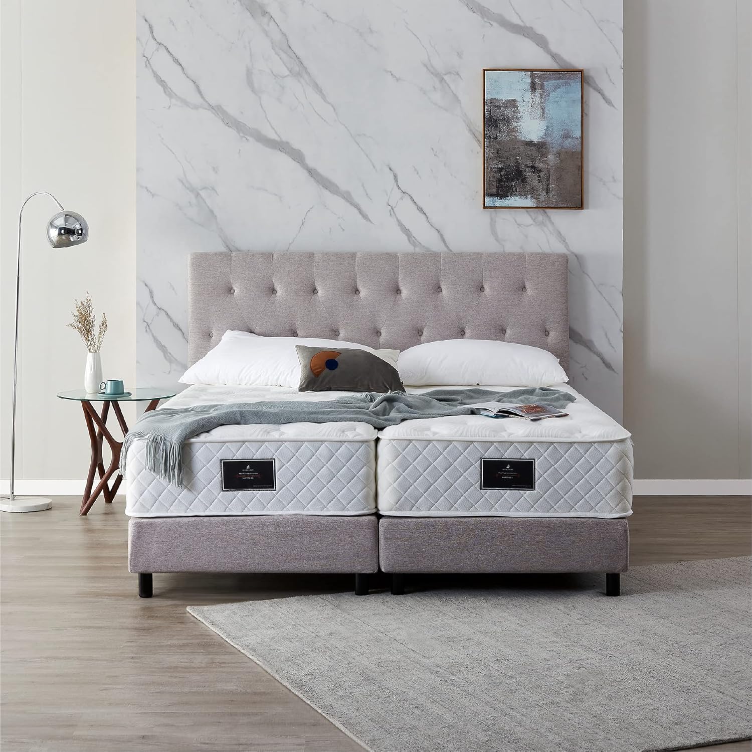Boxspringbett Modell 211 mit Taschenfederkernmatratze, Bestes Preis-Leistungsverhältnis, DREI Farben und 4 Maße wählbar, Lager, einfache Montage (200 x 200 cm, Grau)