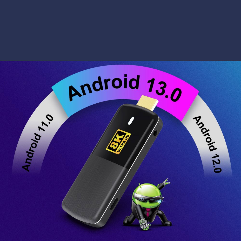HDMI Wifi TV Stick 8K Android 13.0 Streaming Mediaplayer Cortex-A53 Quad-Core CPU   2GB RAM   16GB Speicherplatz