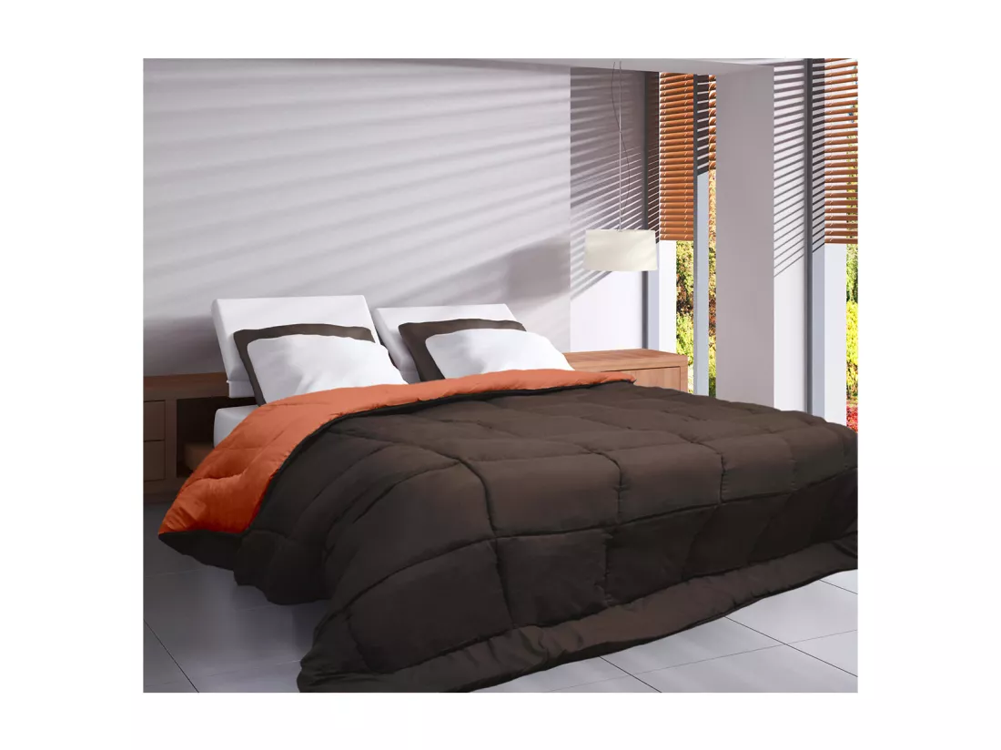 Couette chaude Microfibre 400 gr/m2 CALGARY Chocolat + Corail 140x200cm